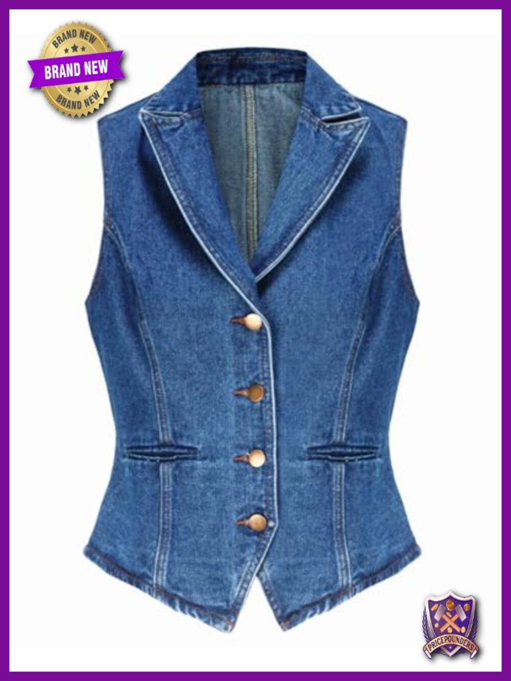 Women's Denim Vest Sleeveless V-Neck Button Down Jean Waistcoat